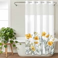 thumbnail image 3 of Yellow Spring Floral No Hook Shower Curtain Waterproof, Bathroom Curtains with Snap in Liners and See Through Top Window, Watercolor Summer Botanical Hotel Style Bathtub Curtains Shower 36"Wx72"L, 3 of 8