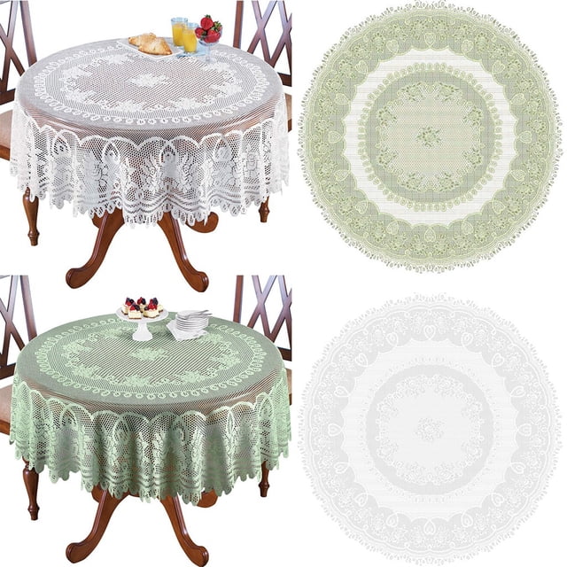 Cagogo under $5 1Pcs Lace Tablecloth, Round Lace Tablecloth 70 Inch, Floral Rose Pattern Table Cover for Dining, Vintage Style Table Cloth for Wedding Party, Machine Washable Polyester Tablecloth