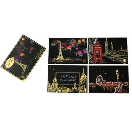 4Pcs/set Magic Colorful Drawing Board Paper Postcard Painting Scraping Toys Painting Doodle Scratch Gifts Style:European style