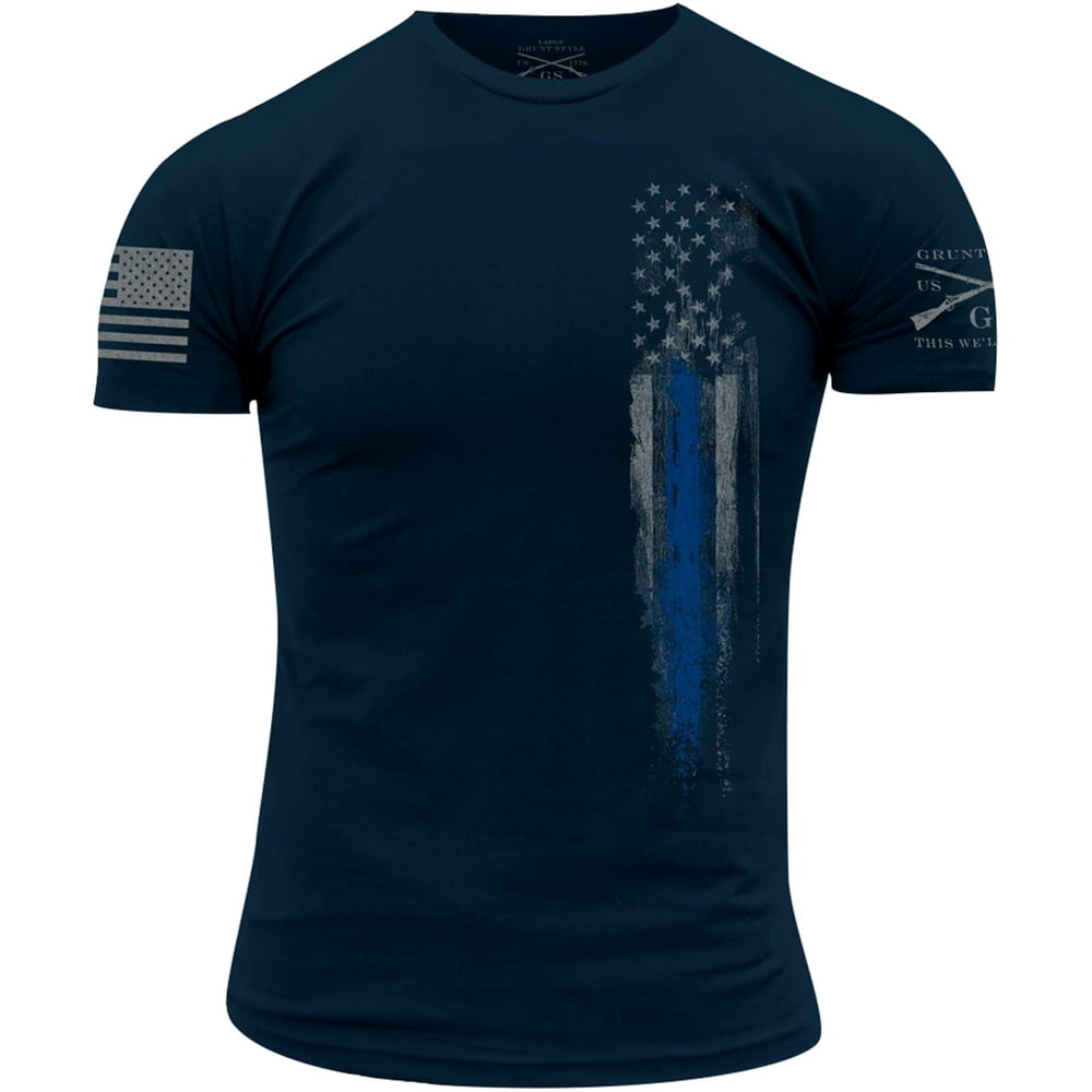 Grunt Style - Grunt Style Blue Line Flag T-Shirt - Navy - Walmart.com ...