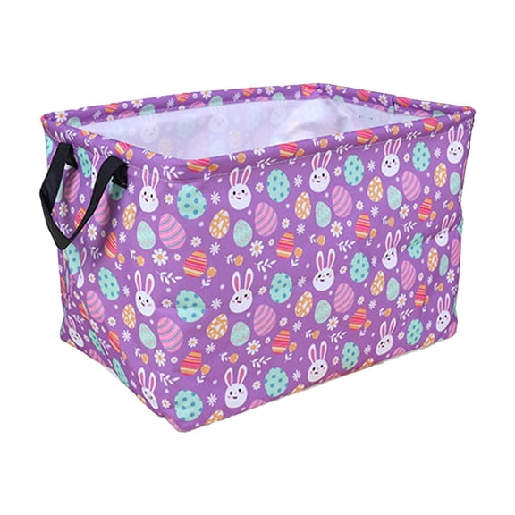 Easter Eggs Basket Empty with Colorful Eggs-pattern,Rectangular Easter Gift Basket with Handles for Boys and Girls,Toys Bin,Room Decor(Easter Eggs Basket)