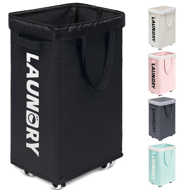 Cesto de ropa Goodpick con ruedas, 75 L, lona negra