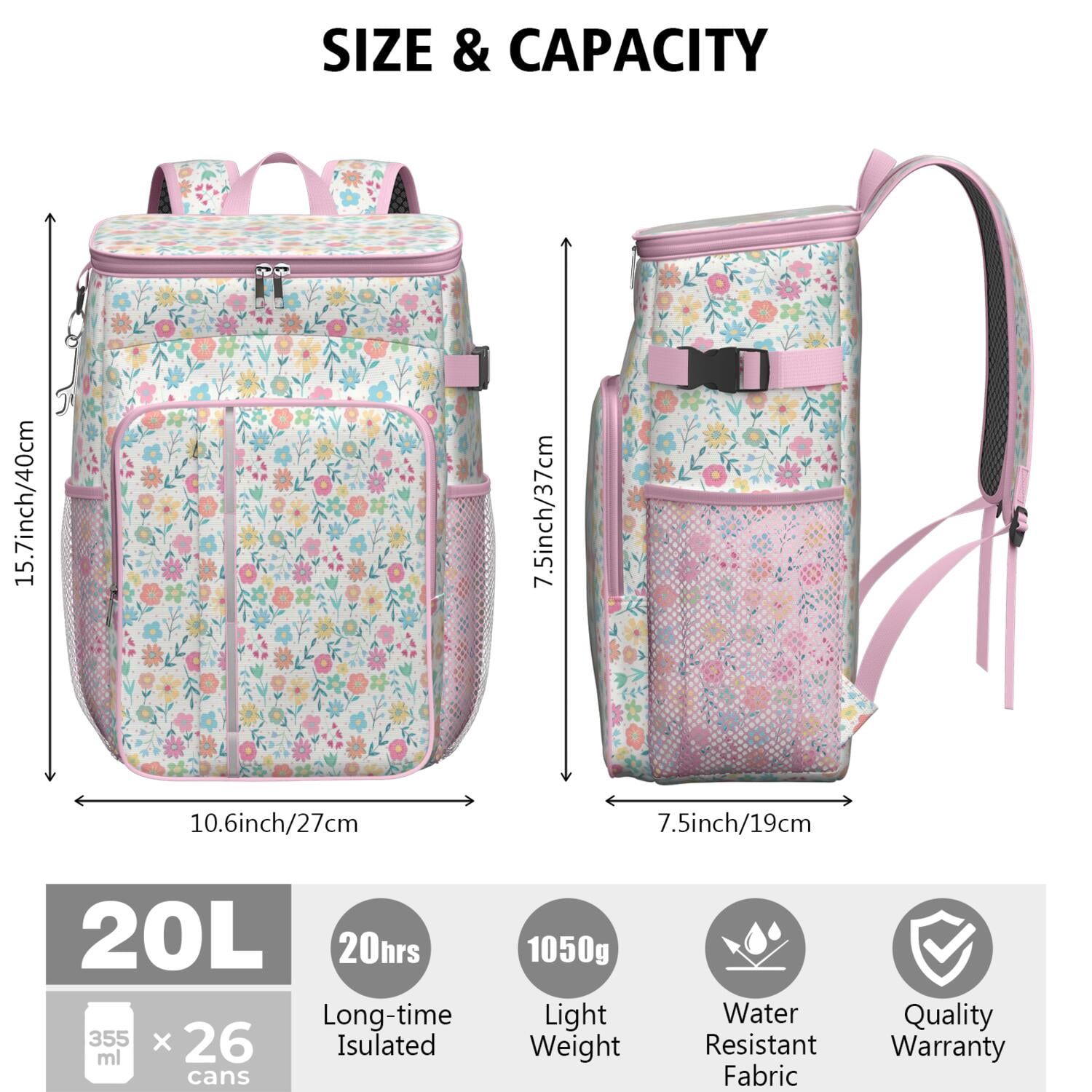 Travel Cooler Bag - Pioneer Flower Camping Beer Cooler Backpack with Bottle Opener- Waterproof Insulated Picnic Backpacks - Cooler Bag for Beach