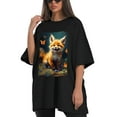 thumbnail image 4 of Plus Size Shirt for Women Black Tops for Women Short Sleeves Shirt for Women Fox T Shirt Crewneck Shirt for Women XS, 4 of 5
