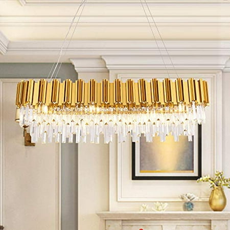 

MEELIGHTING W43.3 Dining Room Modern Crystal Chandelier Lights Luxury Pendant Ceiling Light Oval Raindrop Contemporary Chandeliers Lighting Fixture for Kitchen Island Living Room Gold