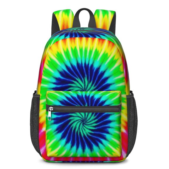 Green and Yellow Tie Dye Pattern 17" Waterproof Oxford School Backpacks for Teens, S-Shape Padded Straps, for School, Travel, Hiking, Camping