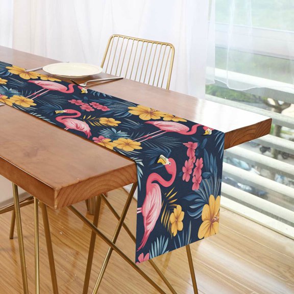 Yayeee Table Runner 70 inches Long Home Kitchen Dinning Party Decoration, Red Floral Flamingo