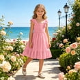 thumbnail image 2 of Splozh Girl's Dresses 2-15 Years Cotton Ruffle Sleeve Tiered Swing A-Line Cute Midi Casual Sundress,Pink,2-3 Years, 2 of 6