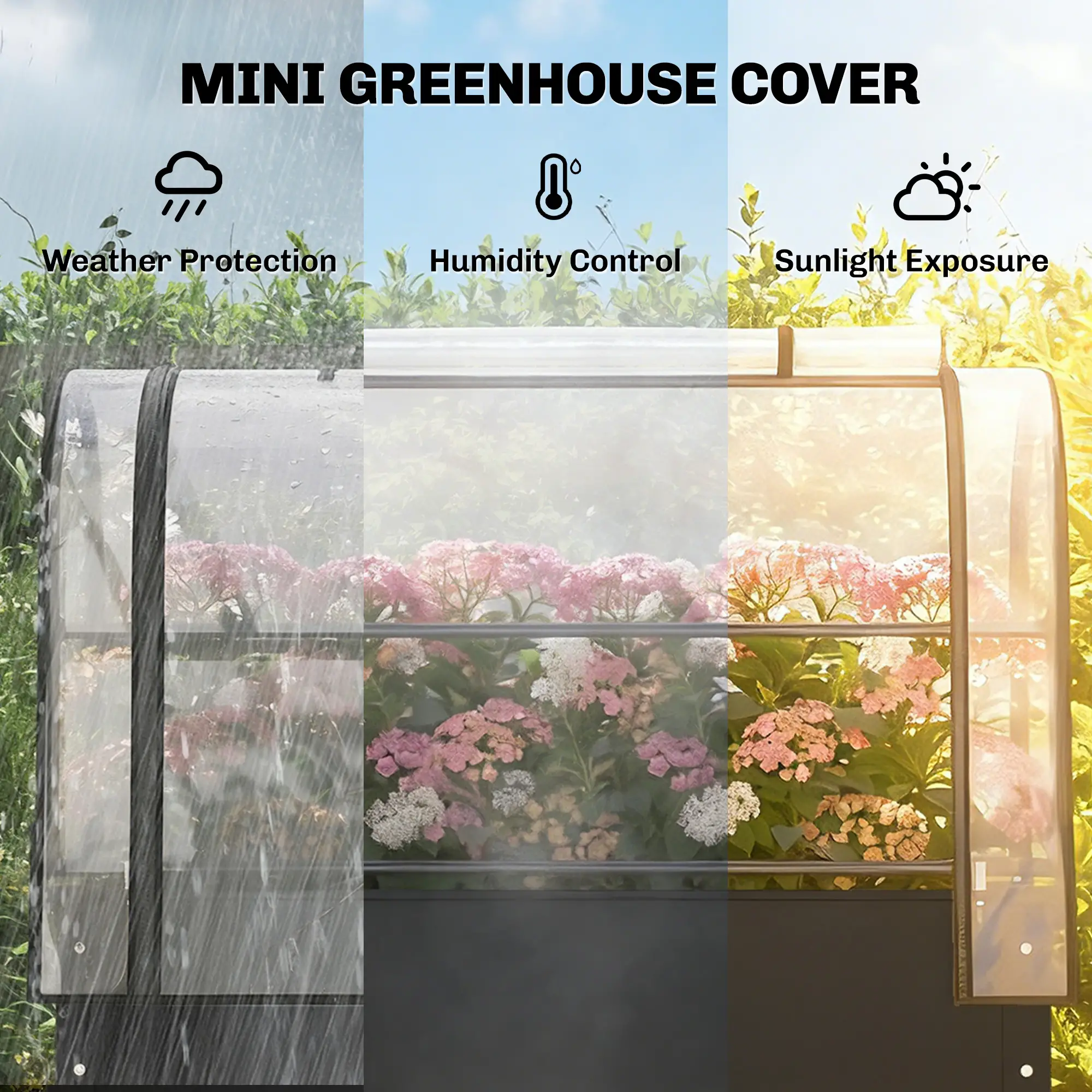 2-in-1 Raised Garden Bed with Mini Greenhouse Cover, Elevated Planter Box with Flip-Up Zippered Door, 0.6mm Rustproof Metal, Drainage Hole, 176lbs Capacity for Outdoor Plants