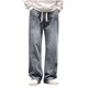 thumbnail image 2 of Pantalones vaqueros de longitud completa para hombre, de moda, casuales, de color sólido, con cordón, de pierna recta, pantalones para hombre, 2 of 5