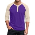 thumbnail image 3 of Mens Henley Shirts Casual 3/4 Sleeve Raglan Tees Workout T-Shirts | Baseball Tshirts, Henley Tops, Color Block, Lightweight, Classic, Workout,Vacations, Gym Purple M, 3 of 6