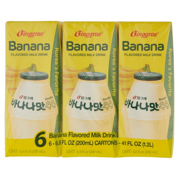 BINGGRAE Banana Flavored Milk 6.8 fl oz, 6ct