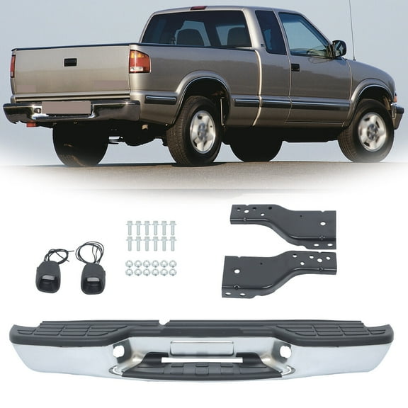 Fit For 1998-2004 Chevy S10 GMC Sonoma Chrome Rear Step Bumper W/O Sensor Holes