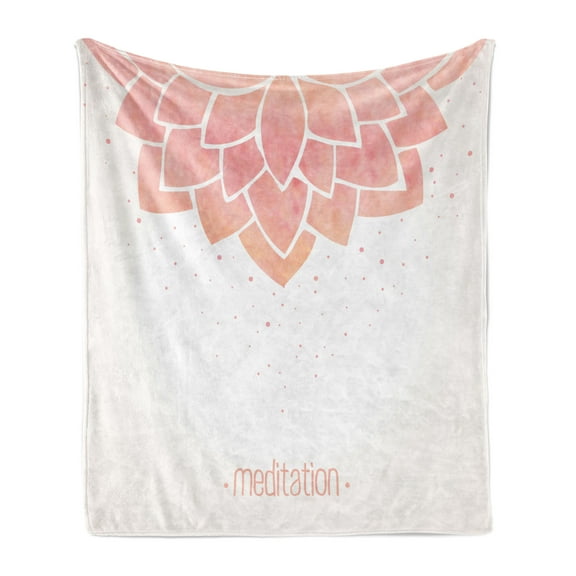Floral Soft Flannel Fleece Throw Blanket, Simple Lotus Flower and Dots with Typography, Cozy Plush for Indoor and Outdoor Use, 50" x 70", Blush and Off White, by Ambesonne