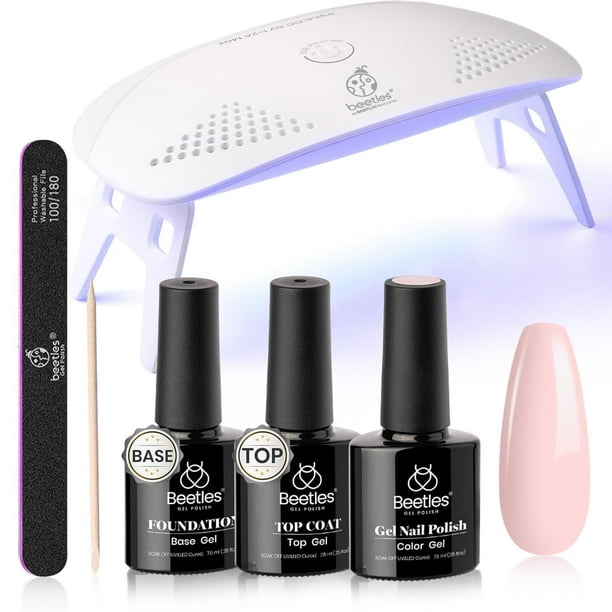 Kit de Esmalte de Uñas en Gel Beetles Nude Pink con Lámpara LED UV para Mujer