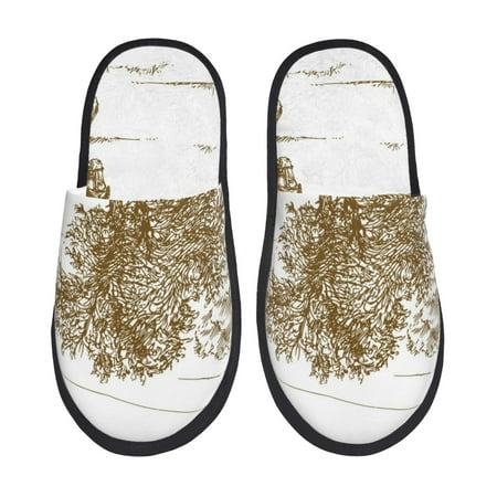 Balery Horse Rider In Field Slient Indoor Furry Fleece Comfort House Shoes Soft Non-Slip Home Shoes Cotton slippers House Slippers-- Medium