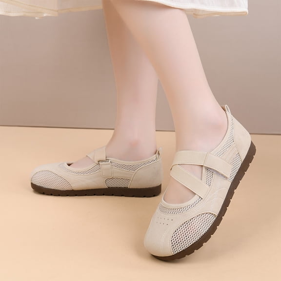 Women's Casual Sport Mary Jane Walking Shoes, Breathable Hollow Mesh Design with Cushion Sole and Non Slip Grip, Lace up Sneakers for Gym Daily Wear