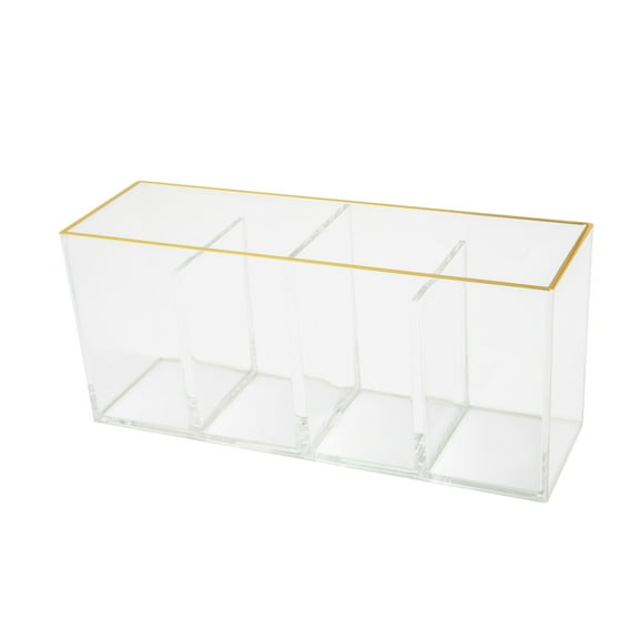 Martha Stewart Kerry Plastic 4 Compartment Pen Holder Office Desktop Organizer with Gold Trim