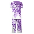thumbnail image 4 of QUNYINEY Floral Pajamas for Women Set Button 2 Piece Purple Soft Short Sleeve Sleepwear and Capri Pants Round Neck Women Pjs Sets, 4 of 5