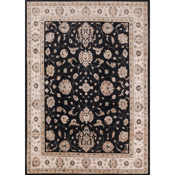 Ahgly Company Indoor Rectangle Mid-Century Modern Charcoal Black Oriental Area Rugs, Swatch Sample
