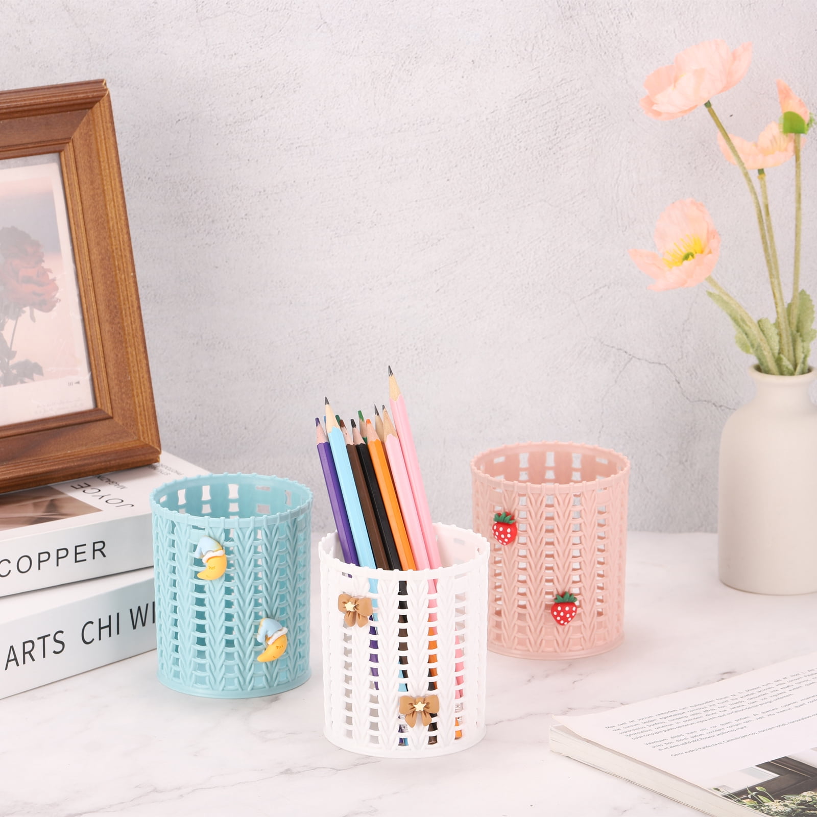 Unique Bargains Plastic Pen Holder for Desk Cute Pencil Holders Organizer 2Pcs Blue