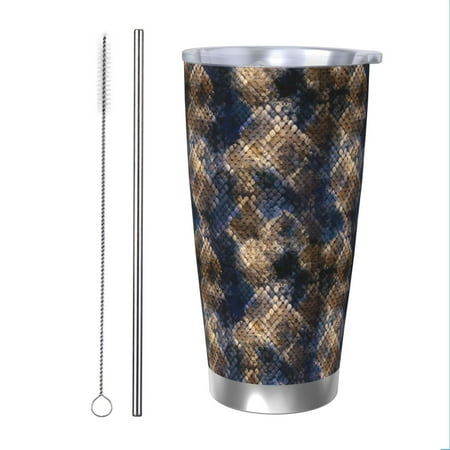

Uemuo Watercolor Snake Skin Print Travel Coffee Mug 20oz Double-walled Car Cup Stainless Steel Insulated Tumbler Leak-proof Travel Cup Reusable Straw Car Cup-Straw Two-piece Set