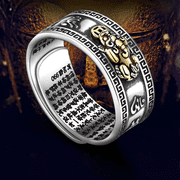 Feng Shui Pixiu Mantra Ring Silver plated Buddhist Good Luck Amulet Lucky Fortune Opening Adjustable Ring