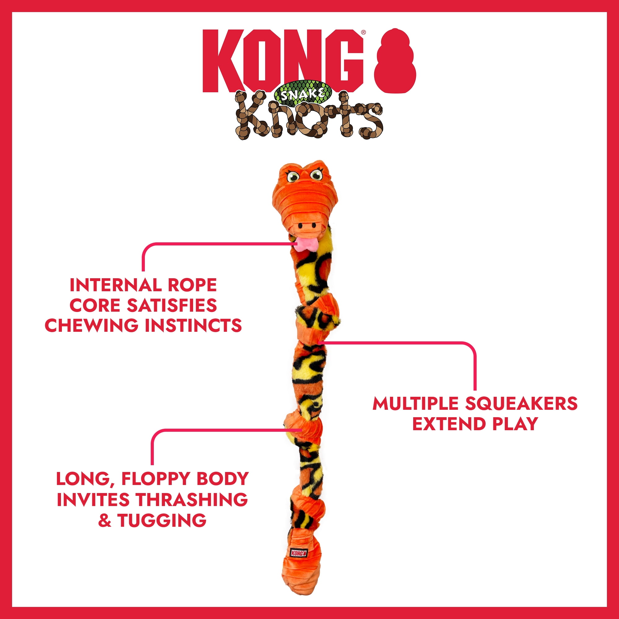 KONG® Knots Squeaker Dog Toy, Snake, Medium/Large