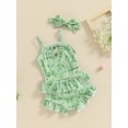 thumbnail image 4 of Musuos Baby Girls 3Pcs Summer Outfit 3M 6M 12M 18M Sleeveless Button Front Romper + Shorts + Headband Set Newborn Clothes, 4 of 9
