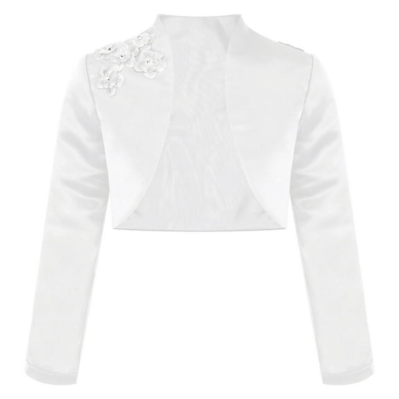 Alvivi Girls' Long Sleeves Bolero Coat Wedding Pageant Shrug Cardigans Jacket Party Dress Cover Up White 14