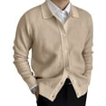 thumbnail image 2 of Men'S Lapel Cardigan Sweater Knit Long Sleeve Button Cardigan Slim Fit Casual Ribbed Knitted Jacket Khaki M, 2 of 7