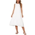 thumbnail image 1 of Vestidos de lino para mujer INSPIRE CHIC, con cuello redondo, corte holgado, sin mangas, vestidos de verano casuales con bolsillos, color blanco L, 1 of 6