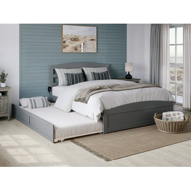AFI Warren Full Wood Platform Bed with Headboard Footboard & Twin Trundle, Grey