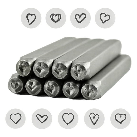 9 Pieces Heart Shaped Sturdy Steel Stamp Set Accessory for Jewelry Making and Crafting with 3MM Steel Punches
