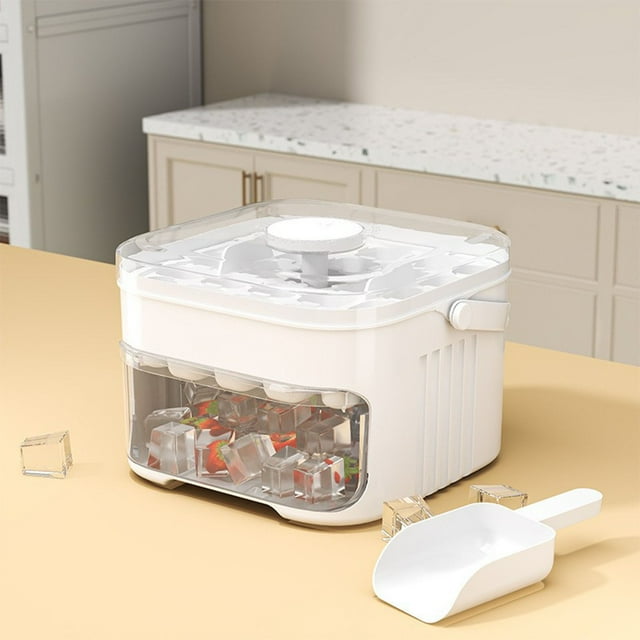 Portable Ice Bucket- 1-Click Release, Double-Layer Trays (40 Cubes), Storage, Compact Handheld for DIY Drinks, Baby Food, Parties & Outdoor Use