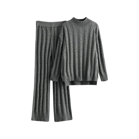 MIUOWANP Two Piece Outfits for Women Women Two Piece Turtleneck Long Set And Loose Wide Legs Pants Home Sweater Suit Sets