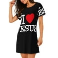 thumbnail image 2 of Women Nightgown Sleepwear Short Sleeves Shirt I LOVE JESUS Casual Sleepdress Female Nightdress, 2 of 7