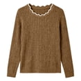 thumbnail image 5 of Bxsruta Womens Sweaters Scalloped Neck Long Sleeve Ribbed Knit Pullover Casual Tops, 5 of 8