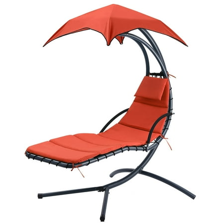 Patio Furniture Repair Az Finether Hammock Chair Swing with Arc Stand, Canopy and Cushion for Patio Beach Bedroom Yard Garden, Nail polish included for Scratch Repair, Orange ()