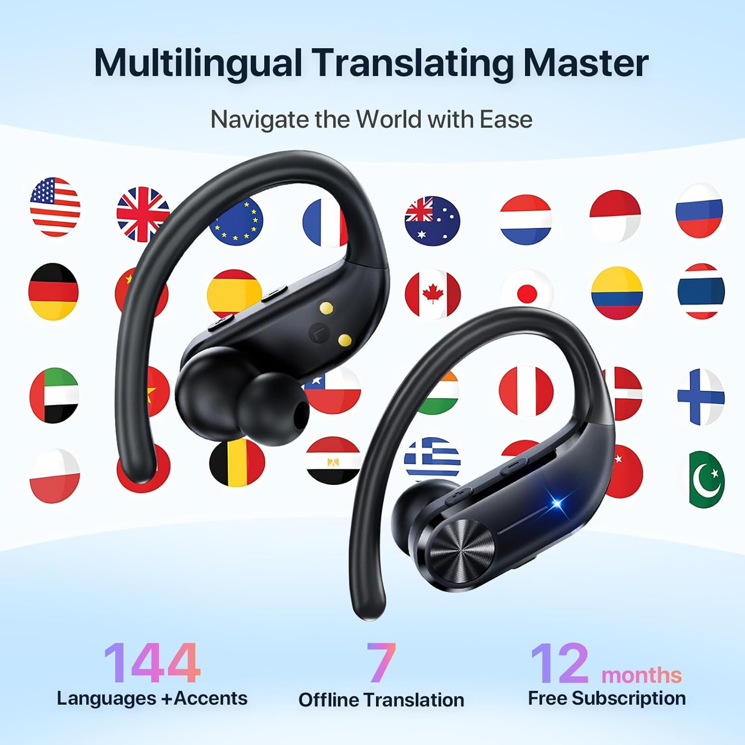 AI Translation Earbuds Real Time, 144 Languages 3-in-1 Wireless Headphones Noise Canceling Offline Mode 60H Playtime, Bulit in AI Assistant for Travel & Business Learning thumbnail 8