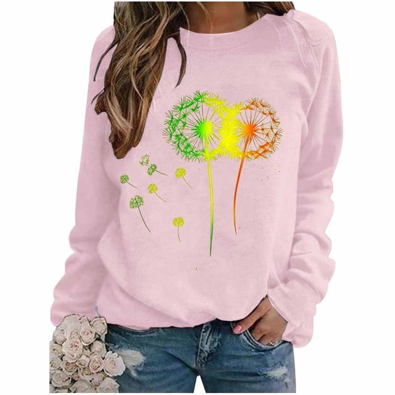 CLOISE Crewneck Sweatshirt Womens Graphic Long Raglan Sleeve Pullover Tops Shirts Loose Trendy Fall Clothes Outdoor Pink M