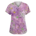 thumbnail image 2 of Lumtrix Mardi Gras Scrubs for Women V Neck Short Sleeve Mask Printed Tops with Pockets Side Slit Nursing Uniform Light pink 4XL, 2 of 5