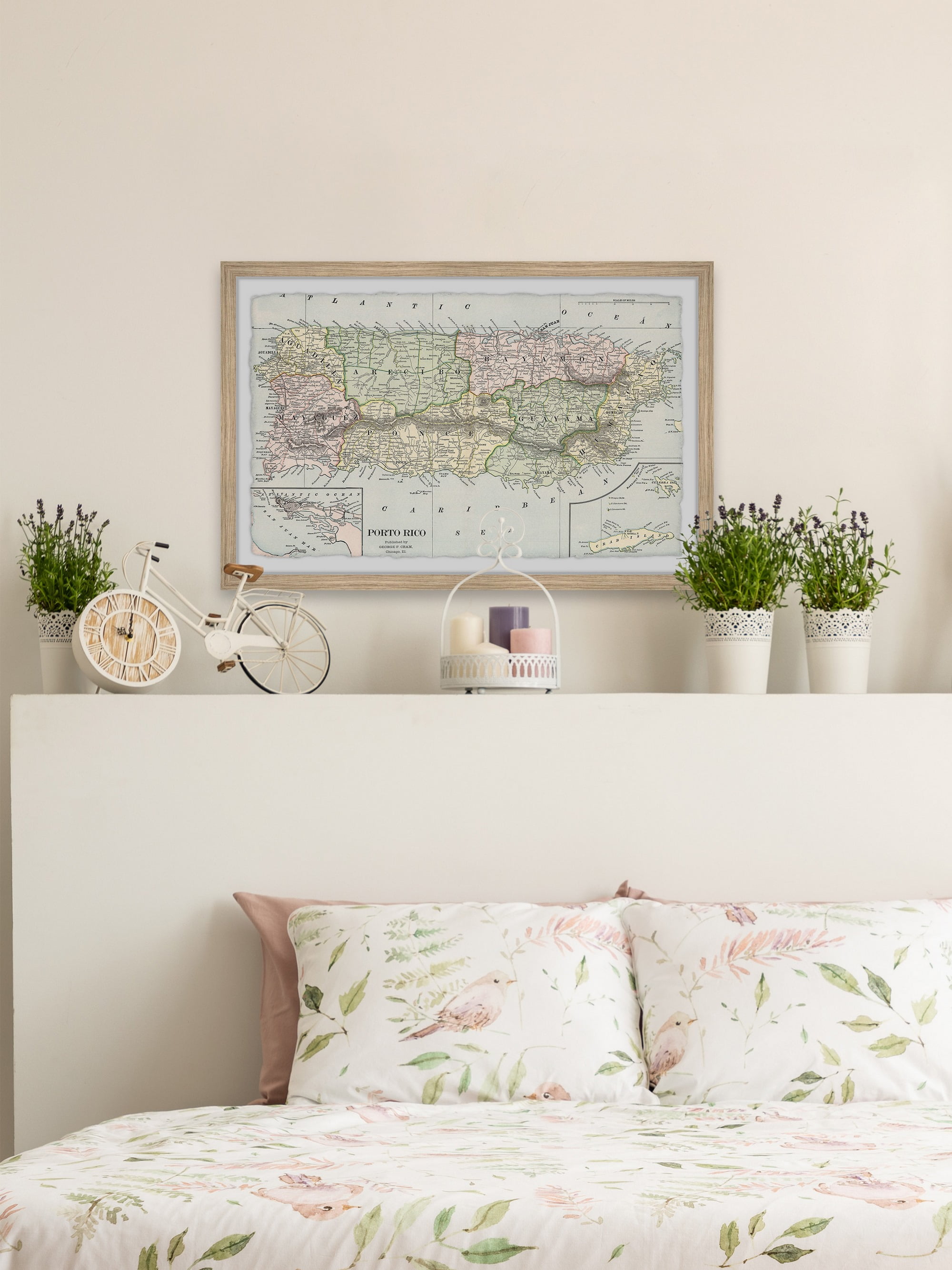 Marmont Hill Puerto Rico Colored Map Framed Wall Art, 30" x 45"