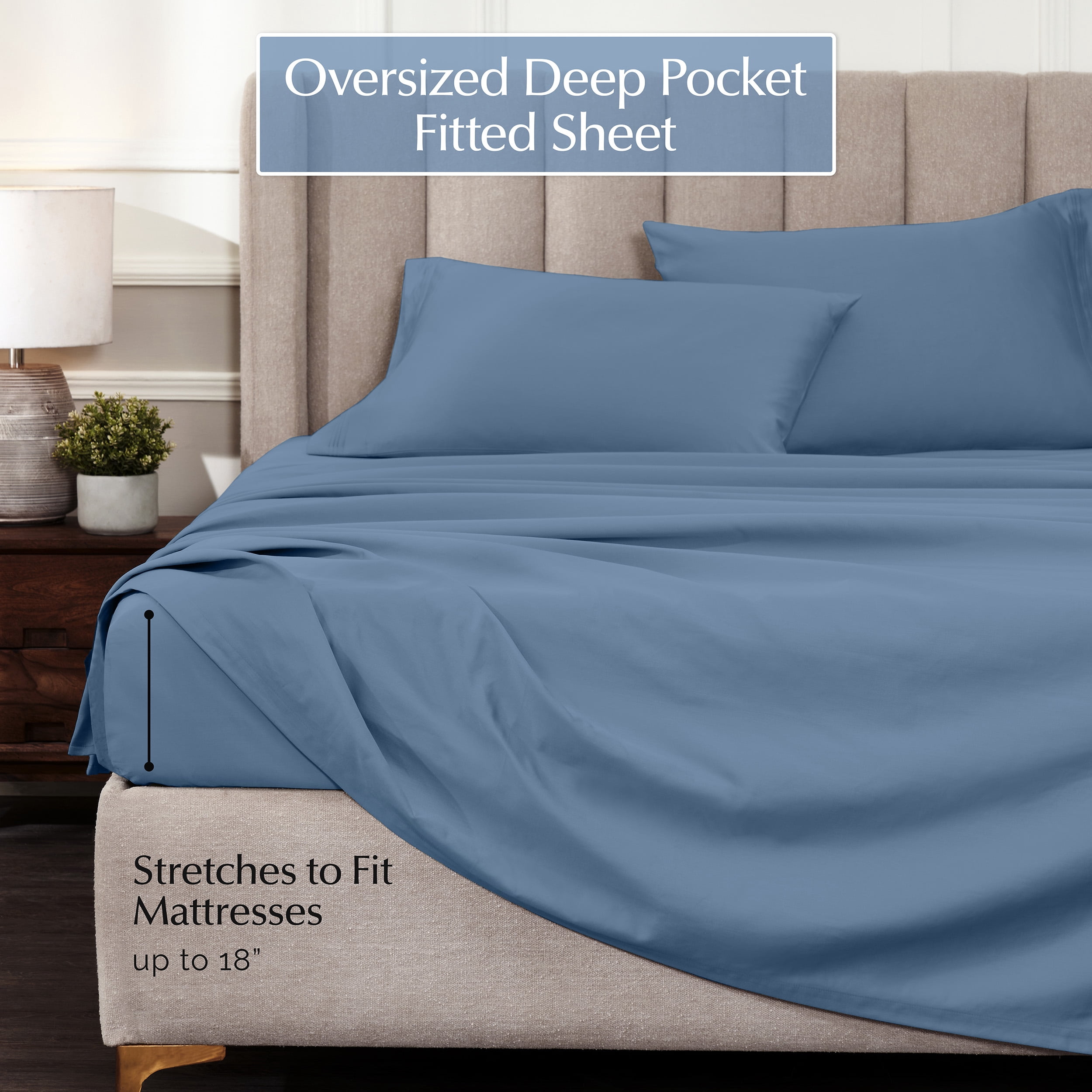 Superior 1000 Thread Count Egyptian Cotton Sheet Set, Deep Pocket Bed Sheets, King, Medium Blue