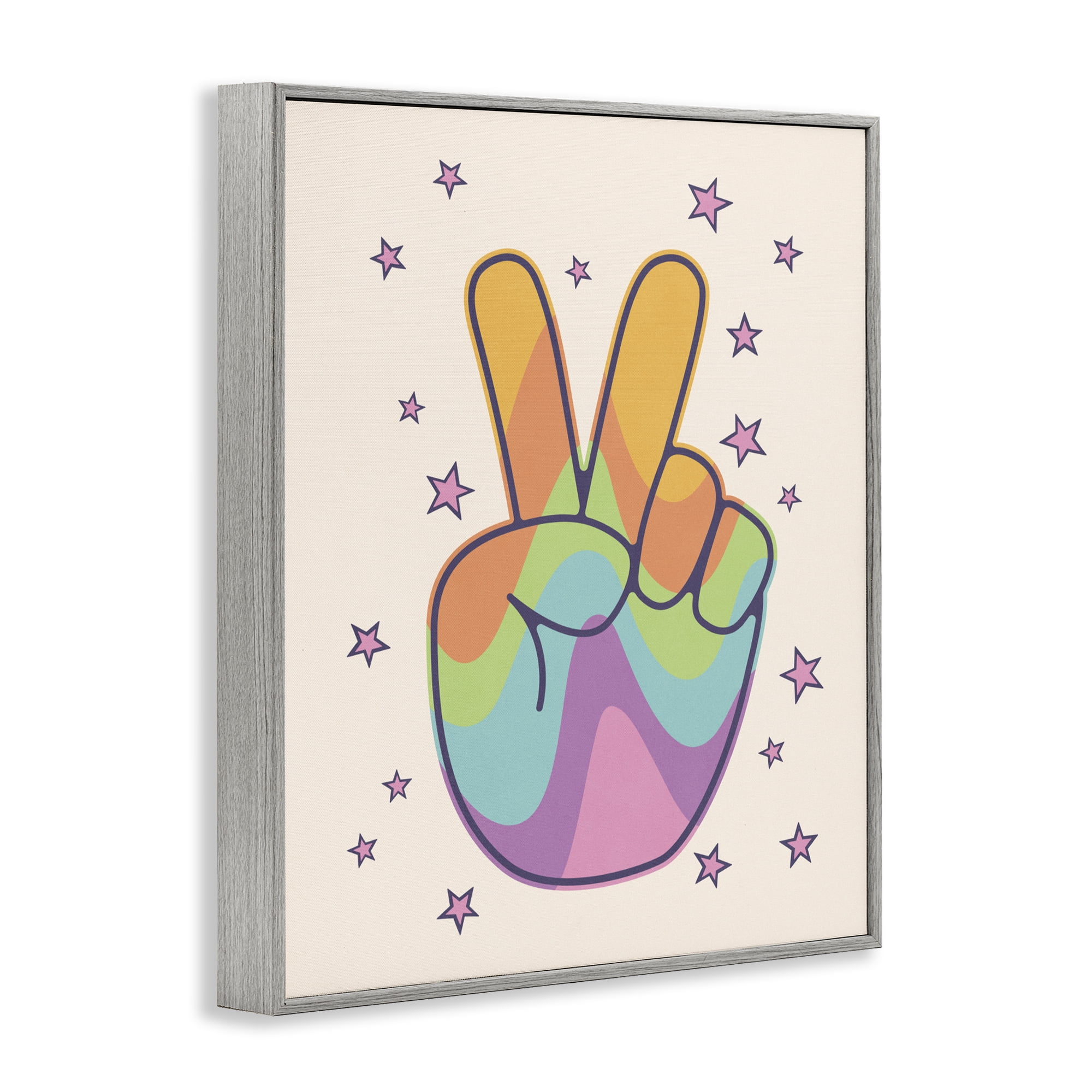 Stupell Industries Peace Sign Retro Rainbow Gray Framed Giclee Art, design by LSR Design Studio