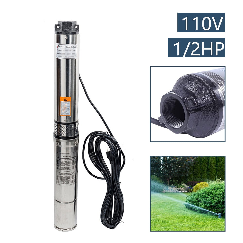 iMeshbean Deep Submersible Well Pump 1/2 HP Submersible Well Pump 110V 25GPM Water Pump 150ft Head with 33ft Electric Cable Stainless Steel Water Well Pumps for Factories, Farmland, Irrigation Use