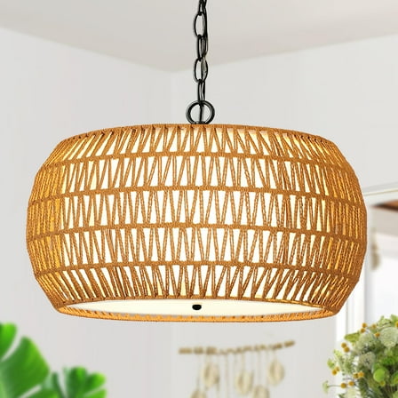 Large Rattan Chandeliers for Dining Room,5-Light Farmhouse Boho Chandelier Light Fixture for Kitchen Island,Hand Woven Chandeliers,Rattan Coastal Hanging Pendant Light for Bedroom Living Room