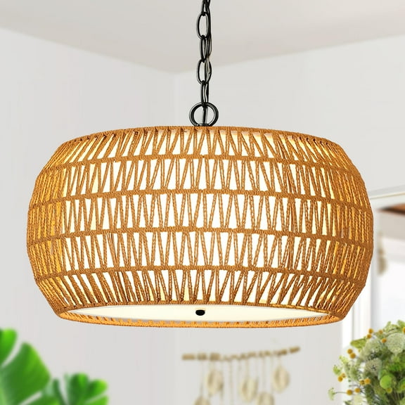 Large Rattan Chandeliers for Dining Room,5-Light Farmhouse Boho Chandelier Light Fixture for Kitchen Island,Hand Woven Chandeliers,Rattan Coastal Hanging Pendant Light for Bedroom Living Room