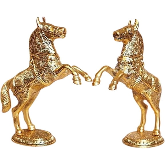 Handicrafts Jumping Horse Set Metal Statue Figurine Animal Showpiece Gift for Home & Office Decor, Gold