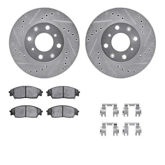 Dynamic Friction Company Front Brake Rotors-Drilled and Slotted-Silver with 5000 Advanced Brake Pads includes Hardware 7512-59159